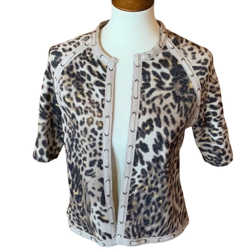 Chico’s leopard print open front cardigan Size XS